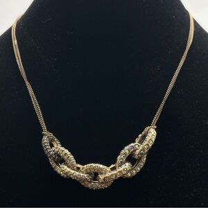 J. Crew, Gold Link Necklace With AB Crystal Stones